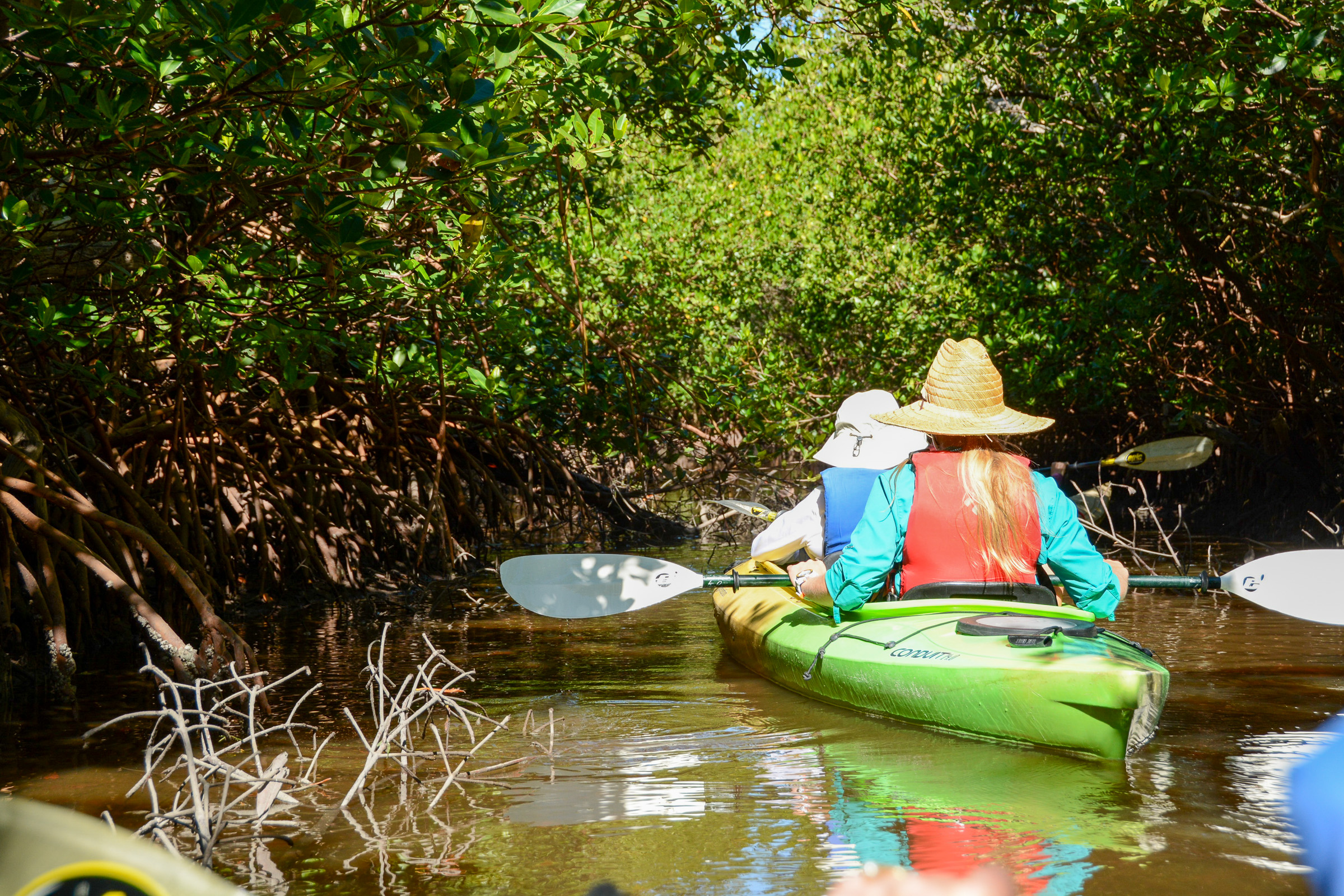 Kanufahrer mit Hüten in den Everglades bei Fort Lauderdale 