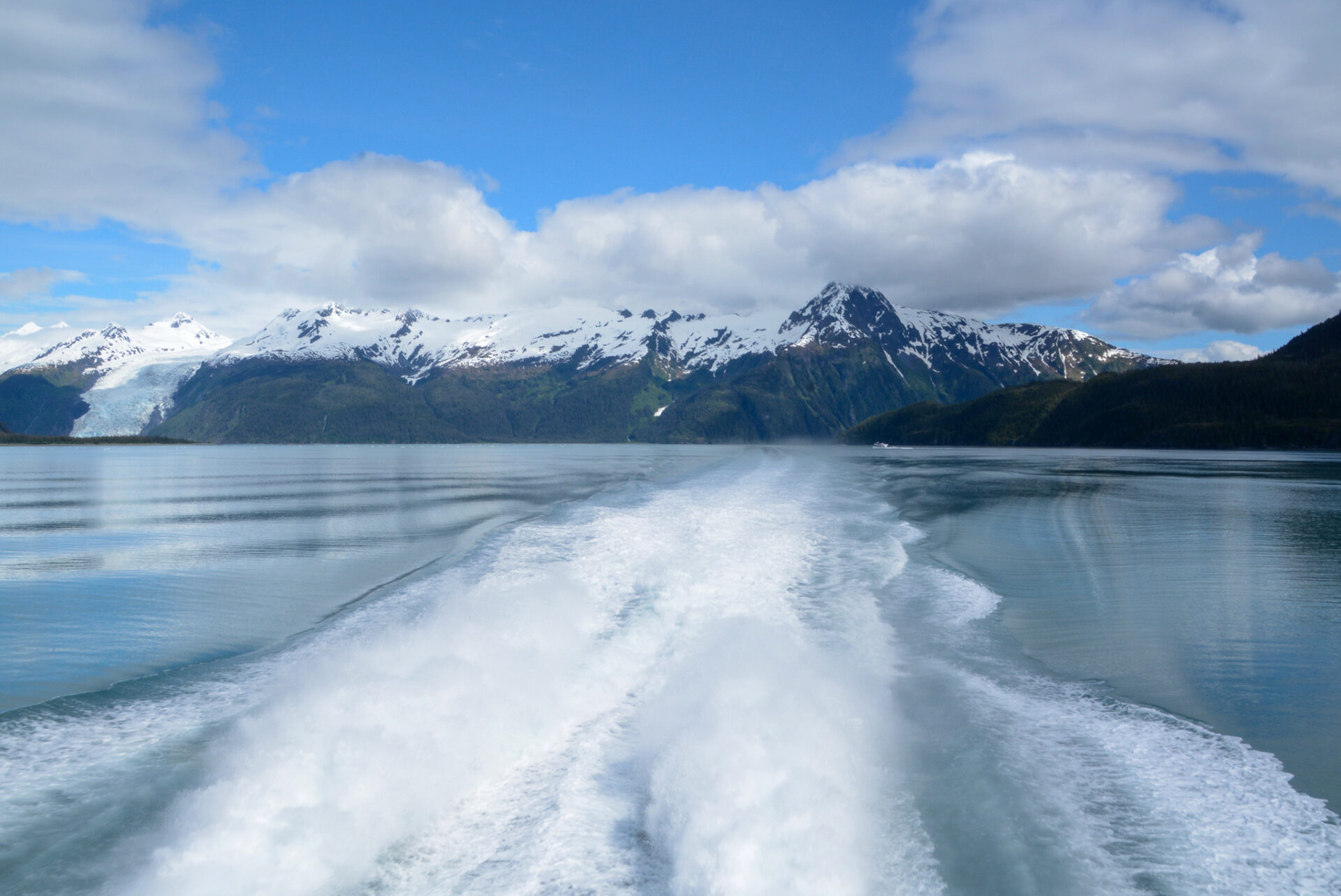 Kielwasser der MS Klondike bei der Kreuzfahrt durch den Prinz William Sound in Alaska 