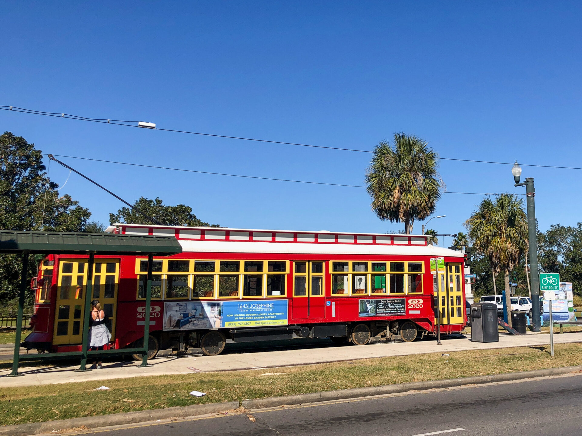 new-orleans-strassenbahn-esplanade-avenue_foto-ralf-johnen Streetcar am Central Park in New Orleans mit Palmen