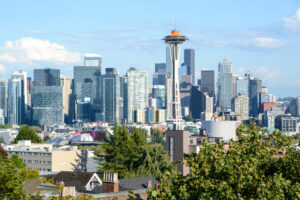 Blick von Queen Anne in Seattle auf die Skyline der Stadt